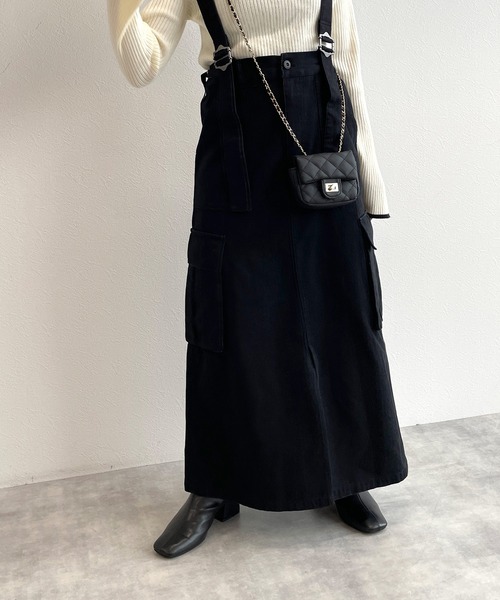 w closet（ダブルクローゼット）の「【2WAY】サスペンダー付きカーゴスカート（スカート・レディース・ブラック/カーキ・FREE）」の18枚目の写真