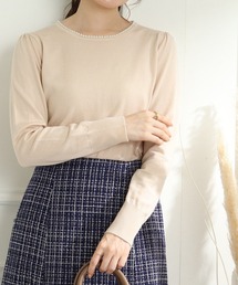 couture brooch | 【新色追加！９色展開/１枚でスタイルが決まる、キレイめニット】フェイクパールネックニット(ニット/セーター)