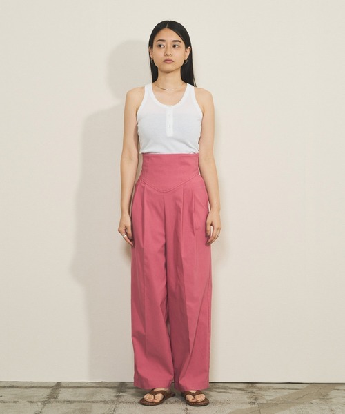 audrey and john wad(オードリーアンドジョンワッド)の「ハイウエストワイドタックパンツ -手洗い可-(その他パンツ・レディース・グレイッシュベージュ/サックスブルー/ブラック/ピンク/イエロー・S/M)」の14枚目の写真