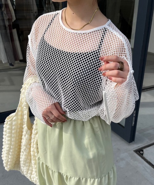 nemne store(ネンネストア)の「前後2wayメッシュカーディガン(カーディガン/ボレロ・レディース・ブラック/アイボリー・フリー)」の8枚目の写真