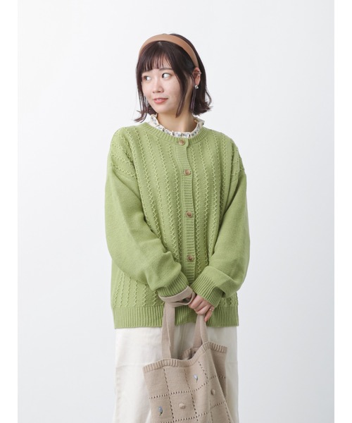 ehka sopo（エヘカソポ）の「波ストライプクルーカーディガン（カーディガン/ボレロ・レディース・モカ/キナリ/グリーン/ブラック・ﾌﾘ-）」の4枚目の写真