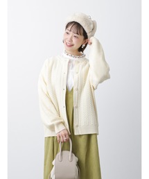 波ストライプクルーカーディガン