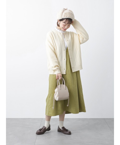 ehka sopo（エヘカソポ）の「波ストライプクルーカーディガン（カーディガン/ボレロ・レディース・モカ/キナリ/グリーン/ブラック・ﾌﾘ-）」の5枚目の写真