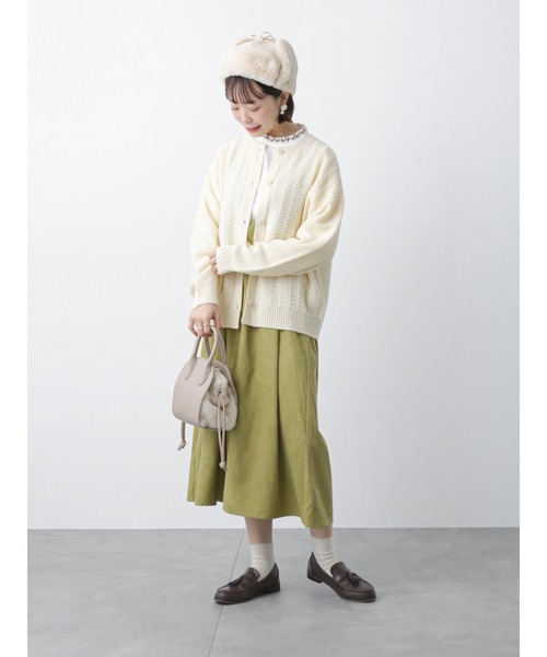 ehka sopo（エヘカソポ）の「波ストライプクルーカーディガン（カーディガン/ボレロ・レディース・モカ/キナリ/グリーン/ブラック・ﾌﾘ-）」の6枚目の写真