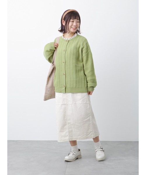 ehka sopo（エヘカソポ）の「波ストライプクルーカーディガン（カーディガン/ボレロ・レディース・モカ/キナリ/グリーン/ブラック・ﾌﾘ-）」の15枚目の写真