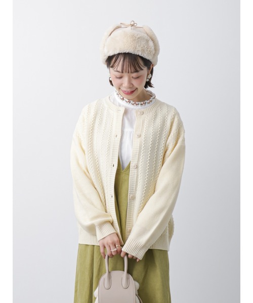 ehka sopo（エヘカソポ）の「波ストライプクルーカーディガン（カーディガン/ボレロ・レディース・モカ/キナリ/グリーン/ブラック・ﾌﾘ-）」の12枚目の写真