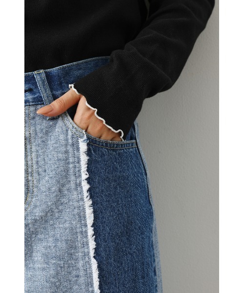 RODEO CROWNS WIDE BOWL（ロデオクラウンズワイドボウル）の「DENIM リメイクライクスカート（デニムスカート・レディース・ブルー・MEDIUM/X-SMALL/SMALL）」の2枚目の写真