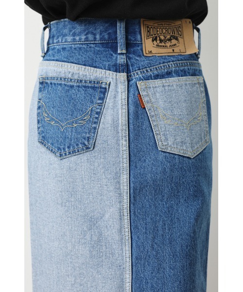 RODEO CROWNS WIDE BOWL（ロデオクラウンズワイドボウル）の「DENIM リメイクライクスカート（デニムスカート・レディース・ブルー・MEDIUM/X-SMALL/SMALL）」の3枚目の写真