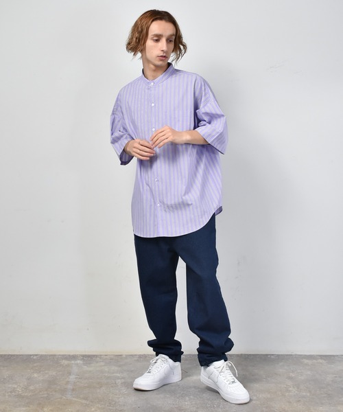 Starting Over（スターティングオーバー）の「コットンブロード バンドカラー　半袖シャツ（シャツ/ブラウス・メンズ・グレイッシュベージュ/サックスブルー/ブラック/ブラック系その他/ホワイト系その他/ホワイト/グリーン/ラベンダー/グリーン系その他/ブルー系その他/イエロー・M/L/XL）」の17枚目の写真