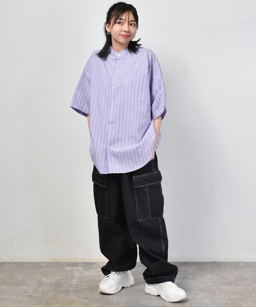 Starting Over（スターティングオーバー）の「コットンブロード バンドカラー　半袖シャツ（シャツ/ブラウス・メンズ・グレイッシュベージュ/サックスブルー/ブラック/ブラック系その他/ホワイト系その他/ホワイト/グリーン/ラベンダー/グリーン系その他/ブルー系その他/イエロー・M/L/XL）」の14枚目の写真