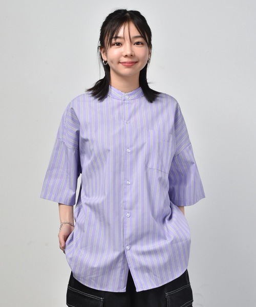 Starting Over（スターティングオーバー）の「コットンブロード バンドカラー　半袖シャツ（シャツ/ブラウス・メンズ・グレイッシュベージュ/サックスブルー/ブラック/ブラック系その他/ホワイト系その他/ホワイト/グリーン/ラベンダー/グリーン系その他/ブルー系その他/イエロー・M/L/XL）」の12枚目の写真