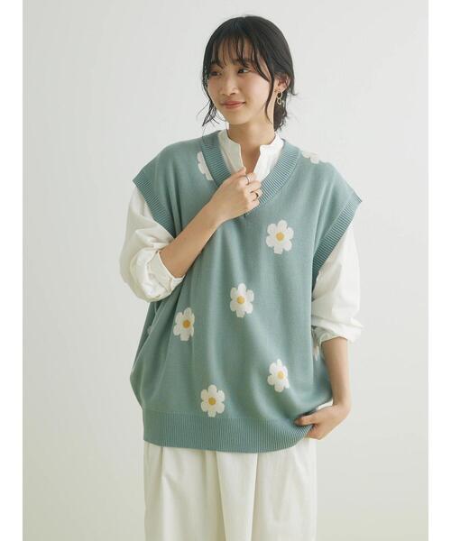 CRAFT STANDARD BOUTIQUE（クラフトスタンダードブティック）の「花柄ニットベスト（ベスト・レディース・サックスブルー/チャコールグレー・FREE）」の20枚目の写真