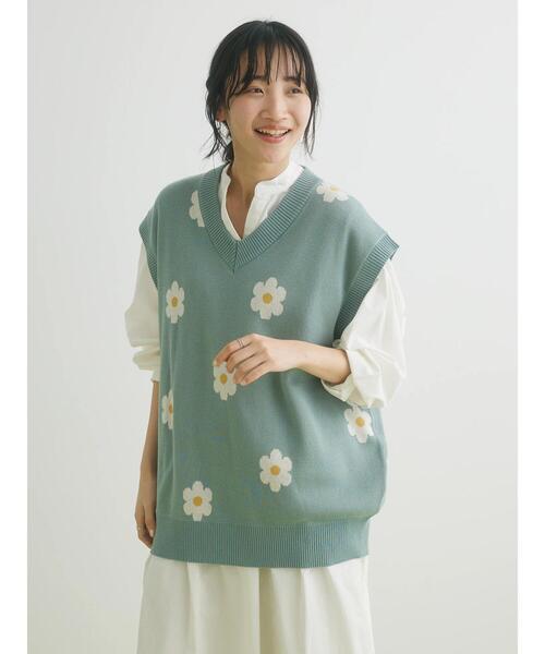 CRAFT STANDARD BOUTIQUE（クラフトスタンダードブティック）の「花柄ニットベスト（ベスト・レディース・サックスブルー/チャコールグレー・FREE）」の21枚目の写真