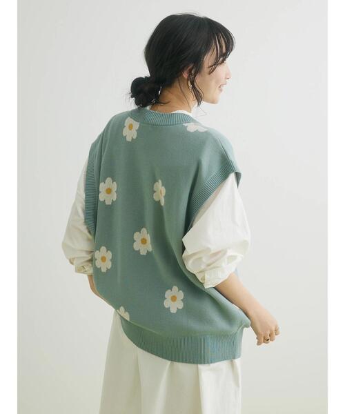 CRAFT STANDARD BOUTIQUE（クラフトスタンダードブティック）の「花柄ニットベスト（ベスト・レディース・サックスブルー/チャコールグレー・FREE）」の22枚目の写真