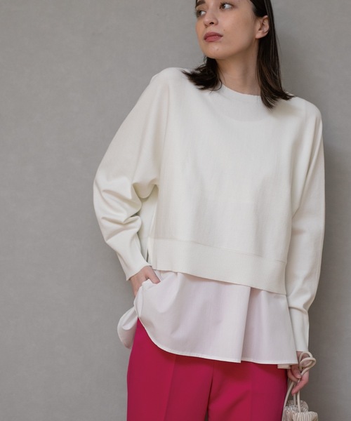 OPAQUE.CLIP(オペークドットクリップ)の「◆3WAY ドルマンスリーブレイヤードニット【洗える】(その他トップス・レディース・ライトベージュ/ホワイト系/ブラック/レモンイエロー/ダークグリーン・38/36/34/42/40)」の1枚目の写真