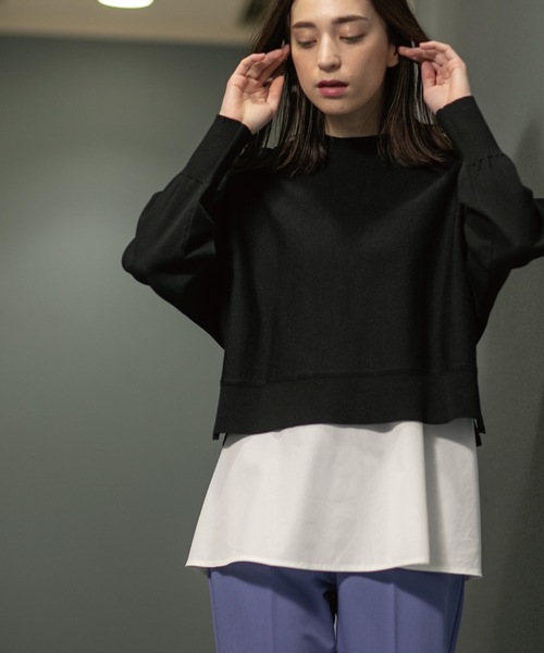 OPAQUE.CLIP(オペークドットクリップ)の「◆3WAY ドルマンスリーブレイヤードニット【洗える】(その他トップス・レディース・ライトベージュ/ホワイト系/ブラック/レモンイエロー/ダークグリーン・38/36/34/42/40)」の2枚目の写真