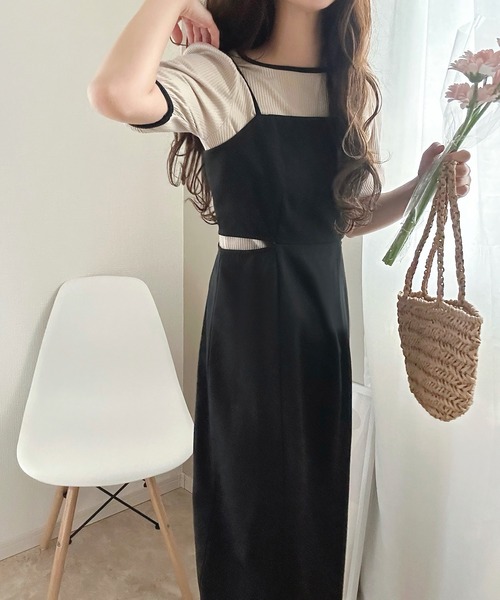 LAUIR(ラウアー)の「ウエストデザインキャミワンピース(ワンピース・レディース・ベージュ/ブラック/チャコールグレー・MEDIUM/LARGE)」の5枚目の写真