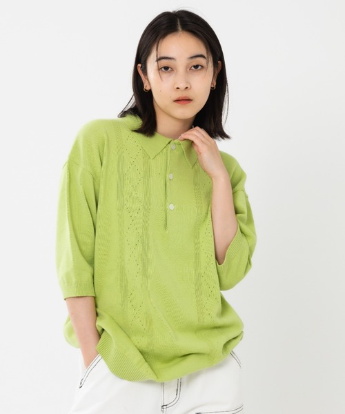 MAHAGRID（マハグリッド）の「『mahagrid/マハグリッド』DIAMOND HALF KNIT POLO/ダイアモンドニットポロ（ニット/セーター・レディース・グリーン/ブラック・M/L）」の13枚目の写真
