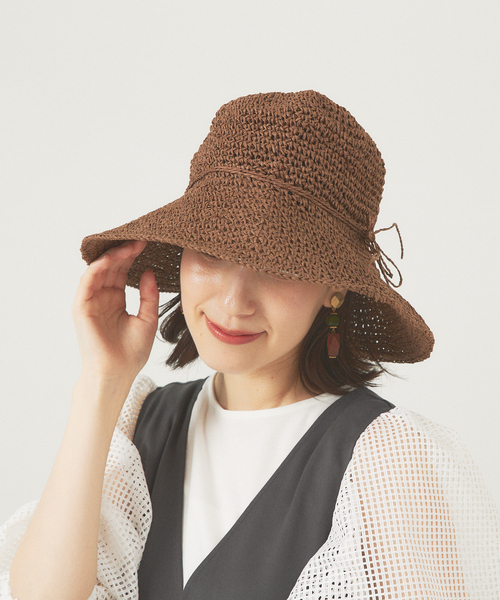 abahouse mavie(アバハウスマヴィ)の「ペーパーロングブリムハット(ハット・レディース・ベージュ/ブラウン・フリー)」の1枚目の写真