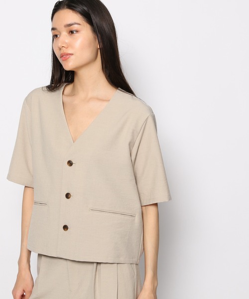 FOREVER 21（フォーエバー トゥエンティーワン）の「リネン混ジャケット（ノーカラージャケット・レディース・ベージュ/グレー/オレンジ・SMALL/MEDIUM）」の3枚目の写真