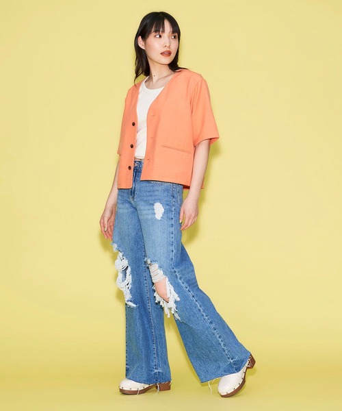 FOREVER 21（フォーエバー トゥエンティーワン）の「リネン混ジャケット（ノーカラージャケット・レディース・ベージュ/グレー/オレンジ・SMALL/MEDIUM）」の6枚目の写真