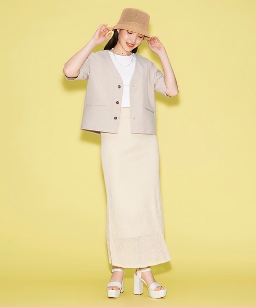 FOREVER 21（フォーエバー トゥエンティーワン）の「リネン混ジャケット（ノーカラージャケット・レディース・ベージュ/グレー/オレンジ・SMALL/MEDIUM）」の5枚目の写真