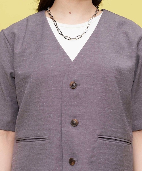 FOREVER 21（フォーエバー トゥエンティーワン）の「リネン混ジャケット（ノーカラージャケット・レディース・ベージュ/グレー/オレンジ・SMALL/MEDIUM）」の9枚目の写真