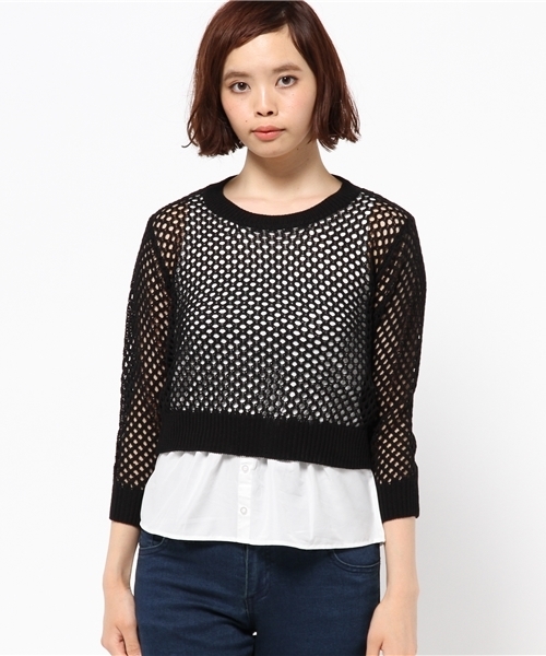 AZUL by moussy（アズールバイマウジー）の「5G強撚A/CメッシュPO&タンクSET（ニット/セーター・レディース・ネイビー/ブラック/オフホワイト・SMALL/LARGE/MEDIUM）」の4枚目の写真