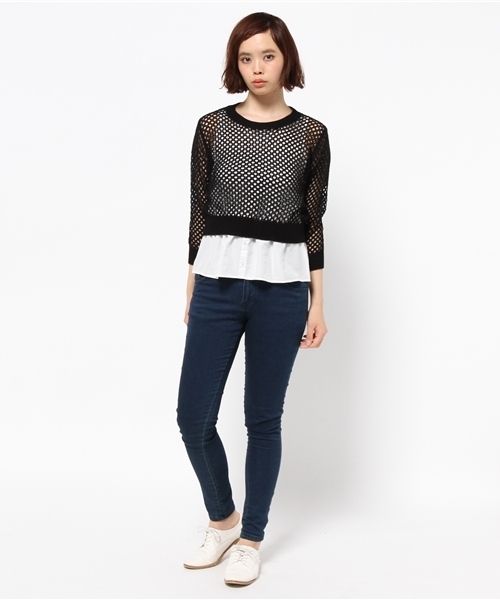 AZUL by moussy（アズールバイマウジー）の「5G強撚A/CメッシュPO&タンクSET（ニット/セーター・レディース・ネイビー/ブラック/オフホワイト・SMALL/LARGE/MEDIUM）」の9枚目の写真