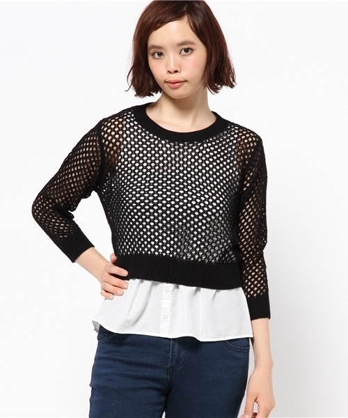 AZUL by moussy（アズールバイマウジー）の「5G強撚A/CメッシュPO&タンクSET（ニット/セーター・レディース・ネイビー/ブラック/オフホワイト・SMALL/LARGE/MEDIUM）」の14枚目の写真