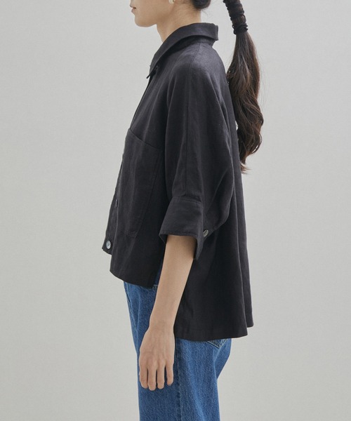 SALON adam et rope'（サロン アダム エ ロペ）の「【セットアップ対応・手洗い可能】麻ツイルハーフスリーブシャツ（シャツ/ブラウス・レディース・ブラック/カーキ/ピンク・FREE）」の15枚目の写真