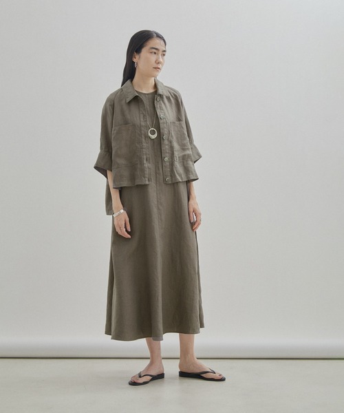 SALON adam et rope'（サロン アダム エ ロペ）の「【セットアップ対応・手洗い可能】麻ツイルハーフスリーブシャツ（シャツ/ブラウス・レディース・ブラック/カーキ/ピンク・FREE）」の8枚目の写真