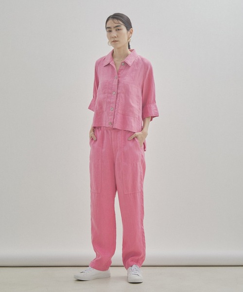 SALON adam et rope'（サロン アダム エ ロペ）の「【セットアップ対応・手洗い可能】麻ツイルハーフスリーブシャツ（シャツ/ブラウス・レディース・ブラック/カーキ/ピンク・FREE）」の10枚目の写真