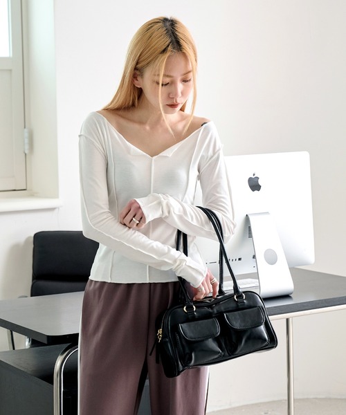 UNE MANSION(ユヌマンション)の「ツーポケットショルダーバッグ(ハンドバッグ・レディース・バーガンディー/ブラウン/アイボリー/ブラック・FREE)」の18枚目の写真