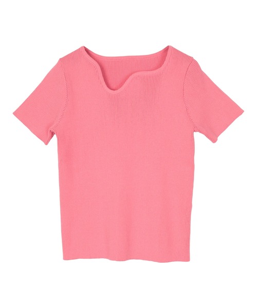 miette（ミエット）の「ウェーブネックライン半袖トップス（ニット/セーター・レディース・ライトグリーン/オフホワイト/ピンク/ブラック/カーキ/ライトブルー・FREE）」の12枚目の写真