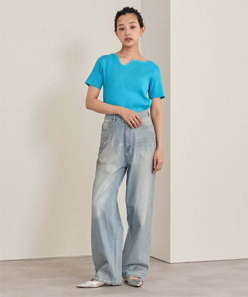 miette（ミエット）の「ウェーブネックライン半袖トップス（ニット/セーター・レディース・ライトグリーン/オフホワイト/ピンク/ブラック/カーキ/ライトブルー・FREE）」の16枚目の写真