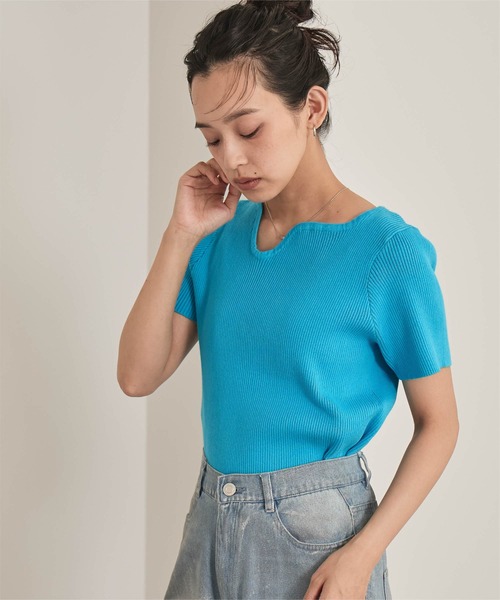 miette（ミエット）の「ウェーブネックライン半袖トップス（ニット/セーター・レディース・ライトグリーン/オフホワイト/ピンク/ブラック/カーキ/ライトブルー・FREE）」の17枚目の写真