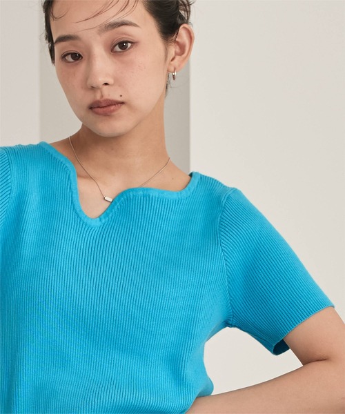 miette（ミエット）の「ウェーブネックライン半袖トップス（ニット/セーター・レディース・ライトグリーン/オフホワイト/ピンク/ブラック/カーキ/ライトブルー・FREE）」の19枚目の写真