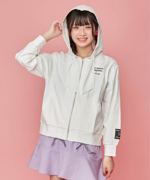 JENNI love(ジェニィラブ)の「防蚊シフォンリボンZIPパーカー(パーカー・キッズ・オフホワイト/ラベンダー/ブラック・140cm/160cm/150cm/130cm)」の1枚目の写真
