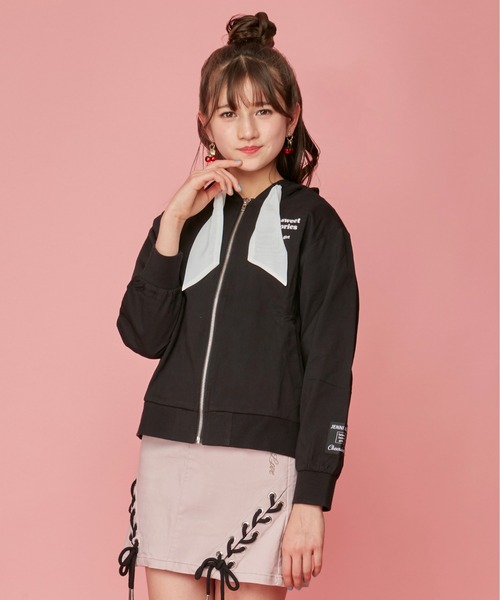 JENNI love(ジェニィラブ)の「防蚊シフォンリボンZIPパーカー(パーカー・キッズ・オフホワイト/ラベンダー/ブラック・140cm/160cm/150cm/130cm)」の2枚目の写真
