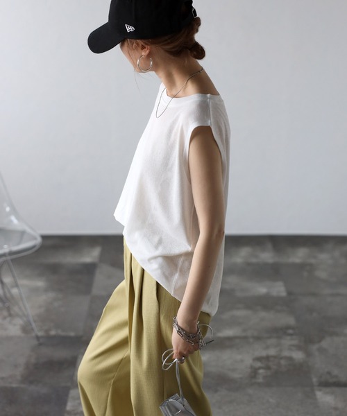 Bonjour Sagan（ボンジュールサガン）の「バックラベルシアーボックスタンク（タンクトップ・レディース・オフホワイト/チャコールグレー・FREE）」の4枚目の写真