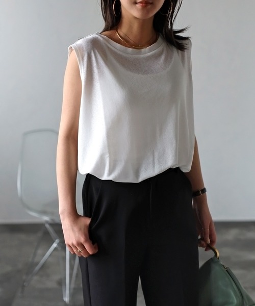 Bonjour Sagan（ボンジュールサガン）の「バックラベルシアーボックスタンク（タンクトップ・レディース・オフホワイト/チャコールグレー・FREE）」の21枚目の写真