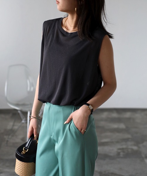 Bonjour Sagan（ボンジュールサガン）の「バックラベルシアーボックスタンク（タンクトップ・レディース・オフホワイト/チャコールグレー・FREE）」の14枚目の写真