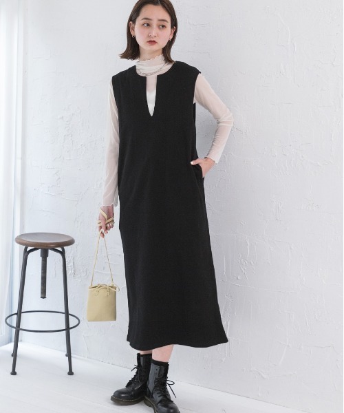 ad thie(アドティエ)の「裏毛 キーネック ロングワンピース(ワンピース・レディース・アイボリー/ブラック/チャコール/オートミール/ベージュ・FREE)」の14枚目の写真