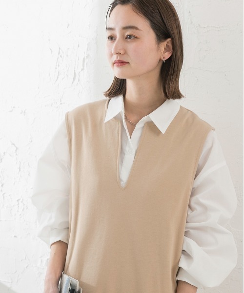ad thie(アドティエ)の「裏毛 キーネック ロングワンピース(ワンピース・レディース・アイボリー/ブラック/チャコール/オートミール/ベージュ・FREE)」の11枚目の写真