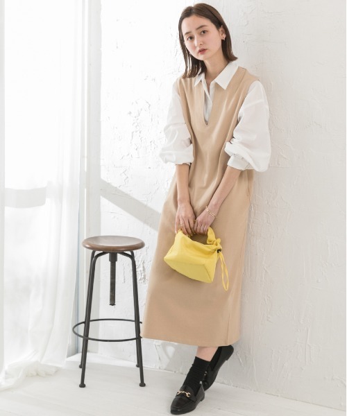 ad thie(アドティエ)の「裏毛 キーネック ロングワンピース(ワンピース・レディース・アイボリー/ブラック/チャコール/オートミール/ベージュ・FREE)」の7枚目の写真