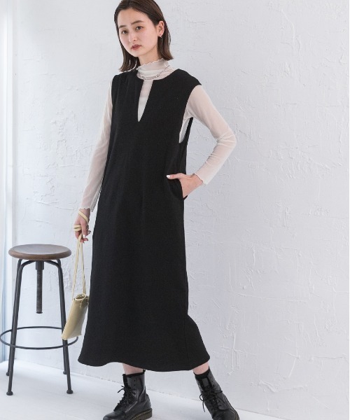 ad thie(アドティエ)の「裏毛 キーネック ロングワンピース(ワンピース・レディース・アイボリー/ブラック/チャコール/オートミール/ベージュ・FREE)」の16枚目の写真