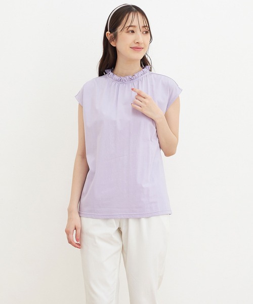 alotta(アロッタ)の「フリル衿フレンチスリーブトップス(Tシャツ/カットソー・レディース・ホワイト/ブラック/ラベンダー/ブルー・M/L/3L/LL)」の10枚目の写真