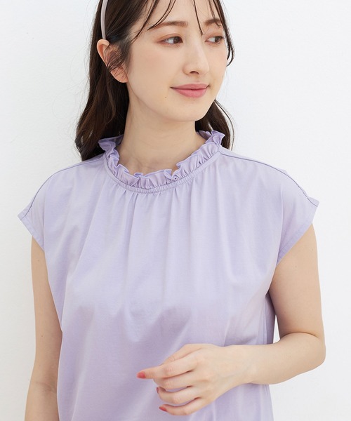 alotta(アロッタ)の「フリル衿フレンチスリーブトップス(Tシャツ/カットソー・レディース・ホワイト/ブラック/ラベンダー/ブルー・M/L/3L/LL)」の13枚目の写真