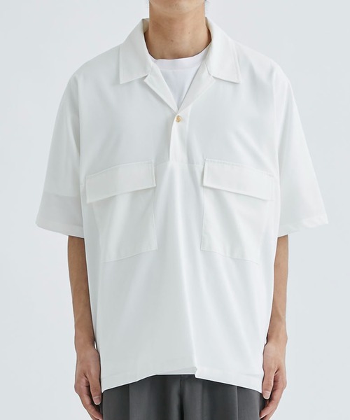 AFTERHOURS（アフターアワーズ）の「【AFTERHOURS / アフターアワーズ】OPEN COLLAR SHIRT（シャツ/ブラウス・メンズ・ホワイト/ブラック・3）」の3枚目の写真